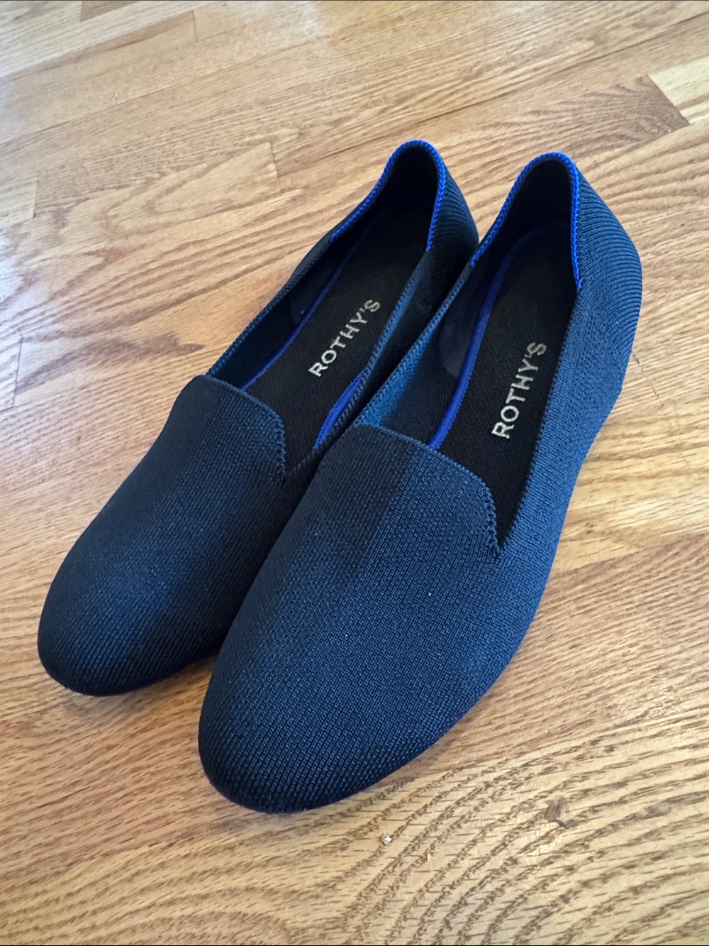 Rothy's Black Slip-On Loafers with Blue Edge